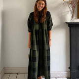 Matilda-Cay Knitted Check Dress in Rosin Green and Black Check
