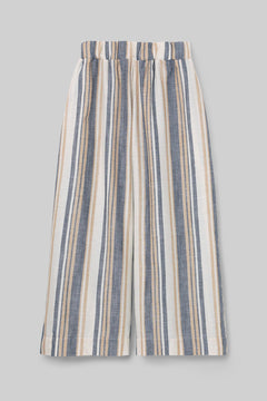 Mazu-Sue Organic Cotton Woven Trousers in Beige Multi Stripe