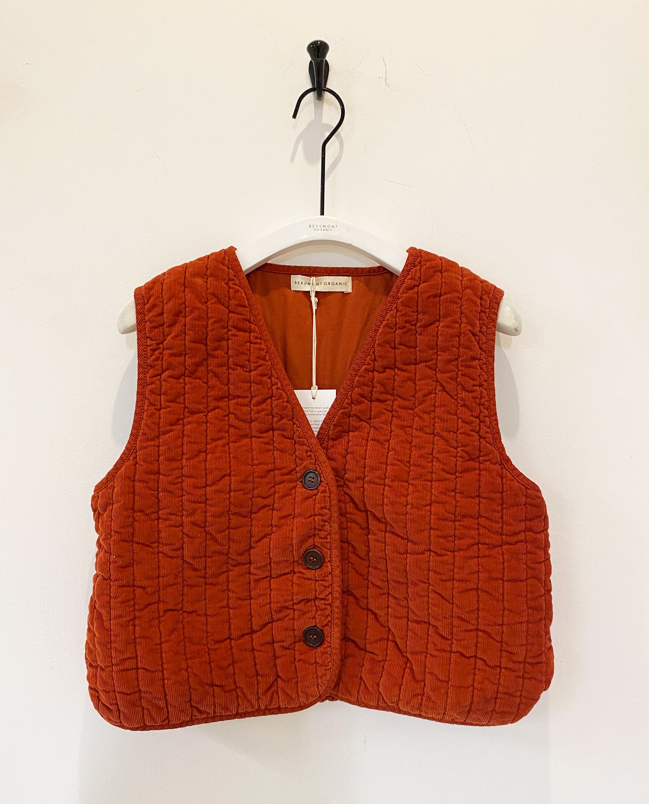 Rutland Organic Cotton Needlecord Quilted Gilet in Burnt Orange