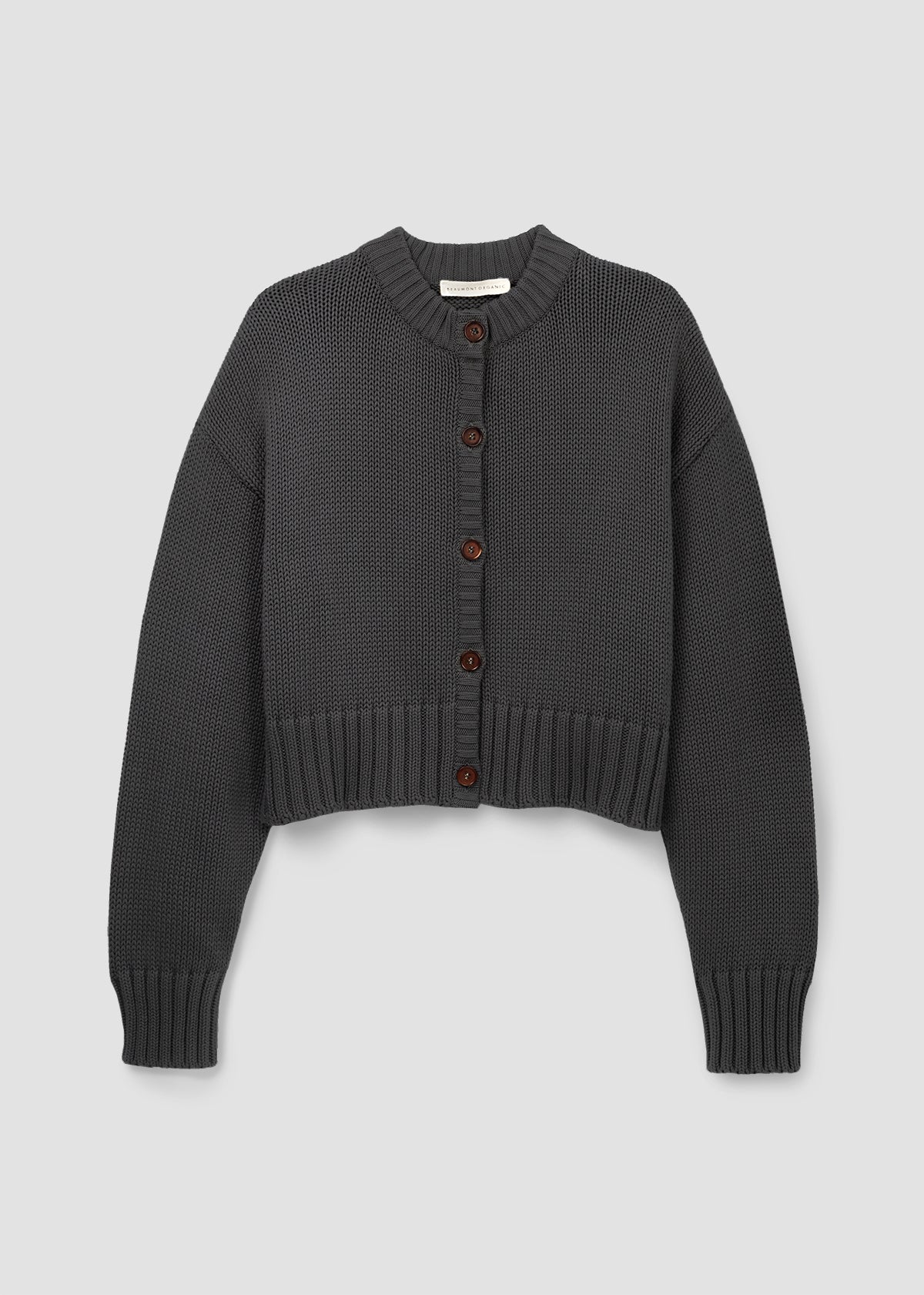 Sugi Organic Cotton Knitted Cardigan in Grey Marl