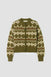 Sugi-Sue Recycled Wool Knitted Cardigan in Olive Marl Fairisle