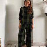 Thorne-Cay Organic Cotton Knitted Check Trouser in Rosin Green and Black Check