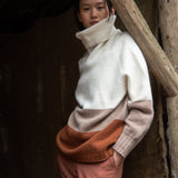 Wendi-Sue Lambswool Colour Blocked Knitted Jumper in Ecru