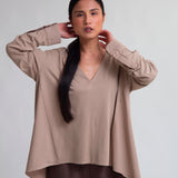 Aoife Organic Cotton Blouse in Light Taupe