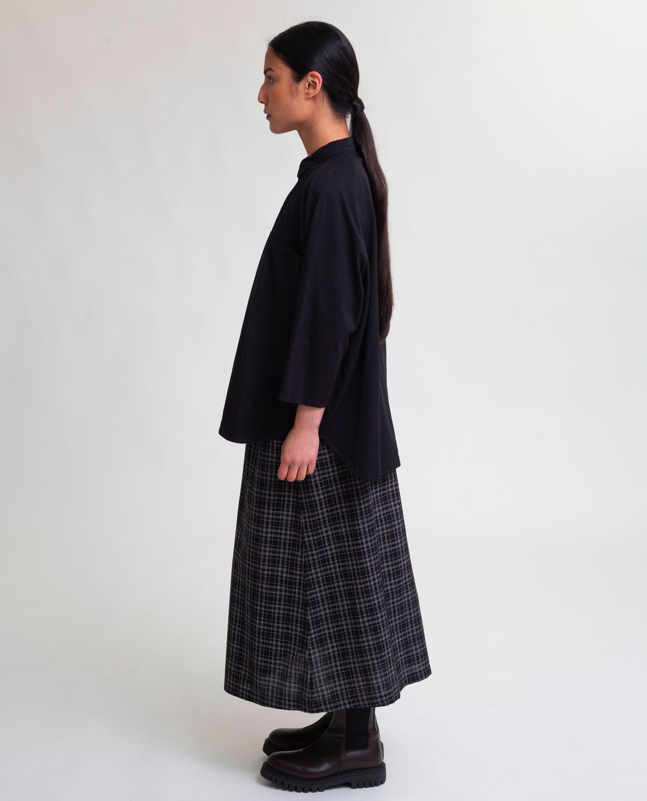 Ashley-Cay Organic Cotton Skirt In Black & White Check