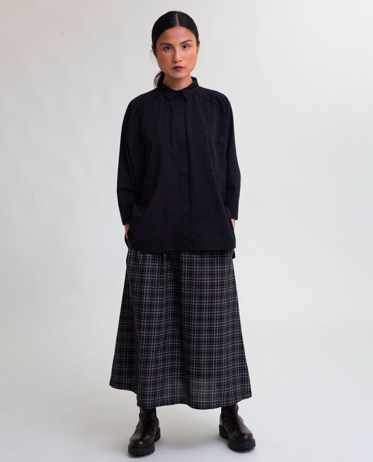 Ashley-Cay Organic Cotton Skirt In Black & White Check
