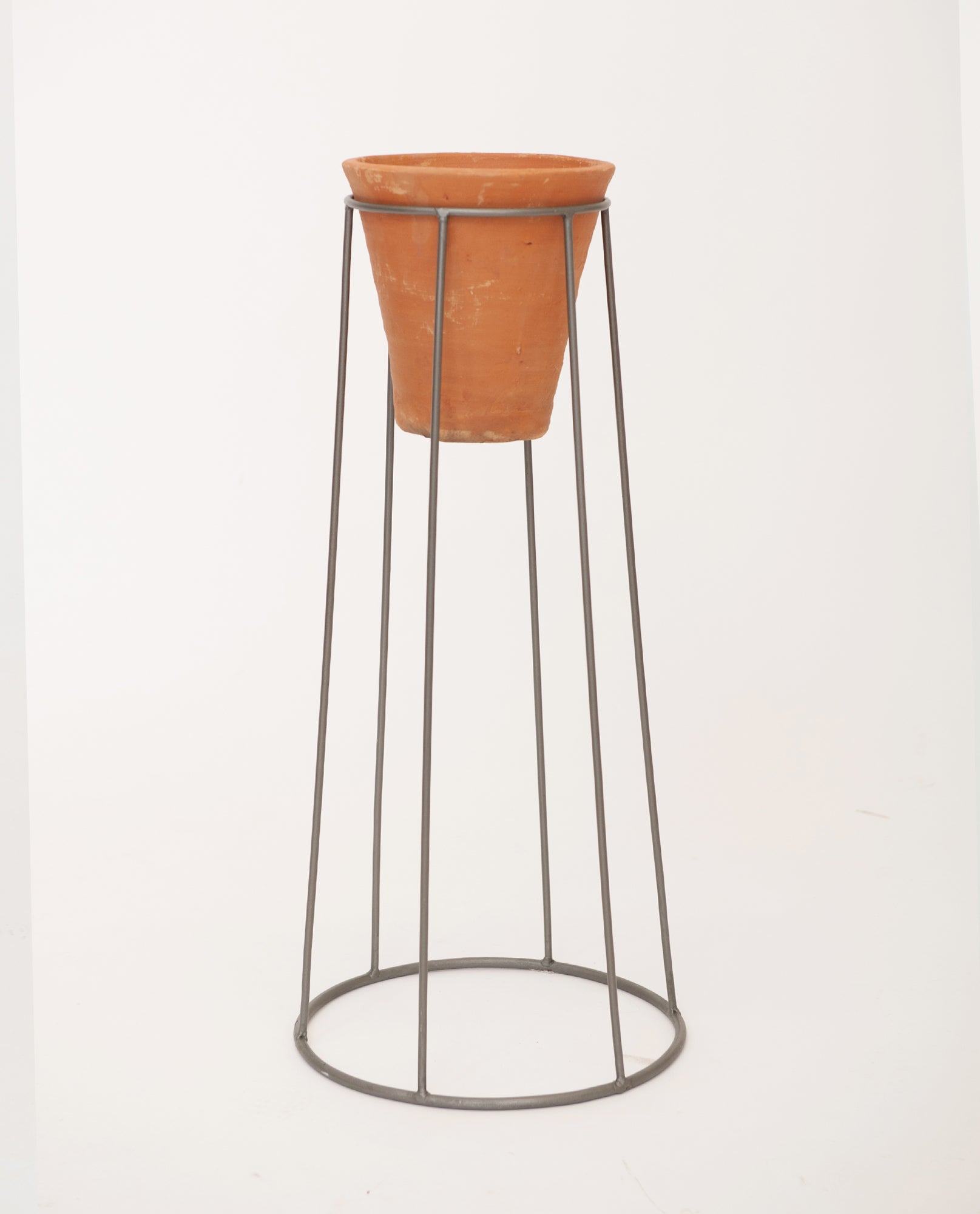 Chrome Plant Stand With Terracotta Pot