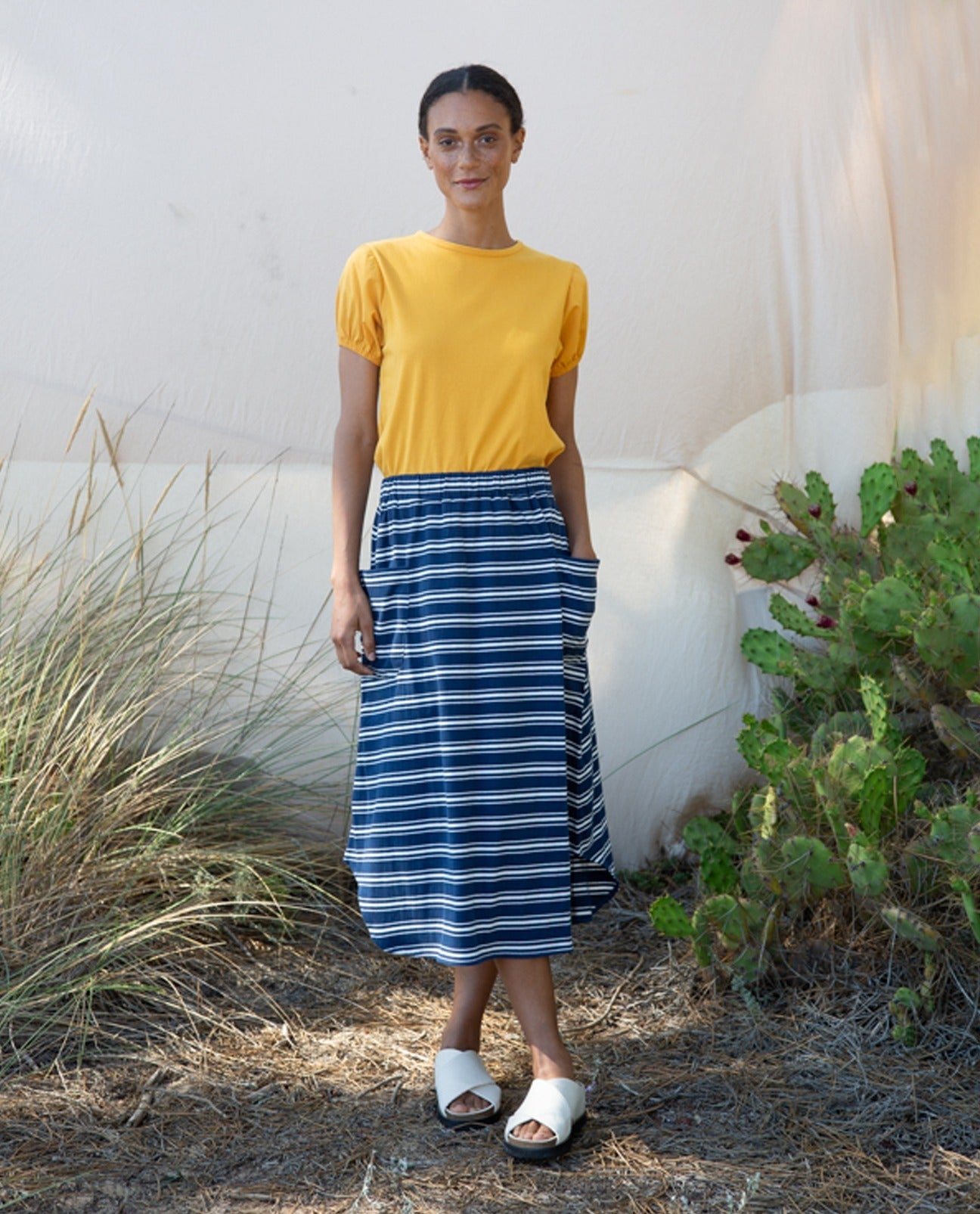 Allegra-Sue Organic Cotton Skirt In Indigo & White Stripe