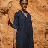 Cecily-May Organic Cotton and Linen Dress In Indigo