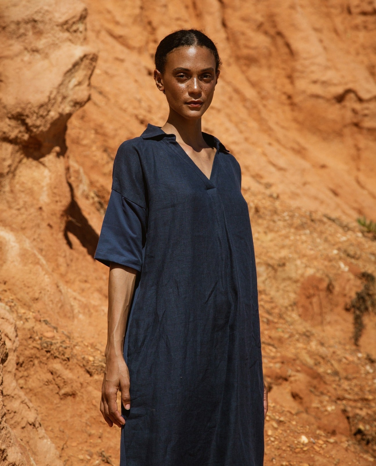 Cecily-May Organic Cotton and Linen Dress In Indigo