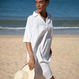 Cecily-May Organic Cotton and Linen Dress In White