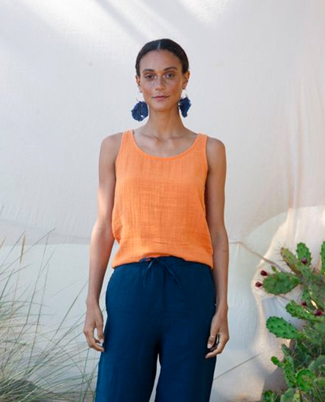 Myriam Organic Cotton Vest In Sunset Orange