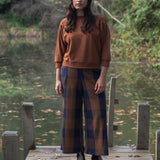 Thorne-Cay Organic Cotton Knitted Check Trouser in Walnut and Night Sky Check