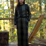 Thorne-Cay Organic Cotton Knitted Check Trouser in Rosin Green and Black Check
