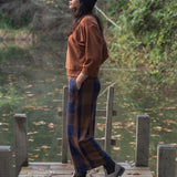 Thorne-Cay Organic Cotton Knitted Check Trouser in Walnut and Night Sky Check