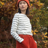 Shoba Jersey Stripe Top in Off White and Khaki Stripe