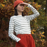 Shoba Jersey Stripe Top in Off White and Khaki Stripe