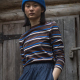 Shoba Jersey Stripe Top in Walnut and Cobalt Stripe
