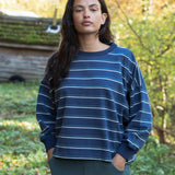 Serenity-Sue Organic Cotton Sweatshirt in Petrol and Off White Stripe