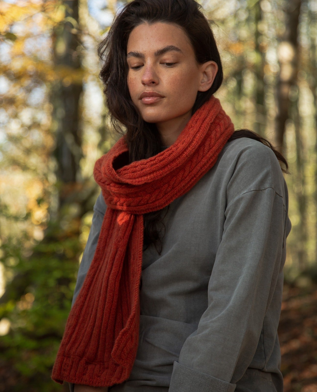 Pippy Lambswool Knitted Scarf in Brick