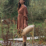 Ava-Jane Organic Cotton Brushed Twill Dress in Cinnamon