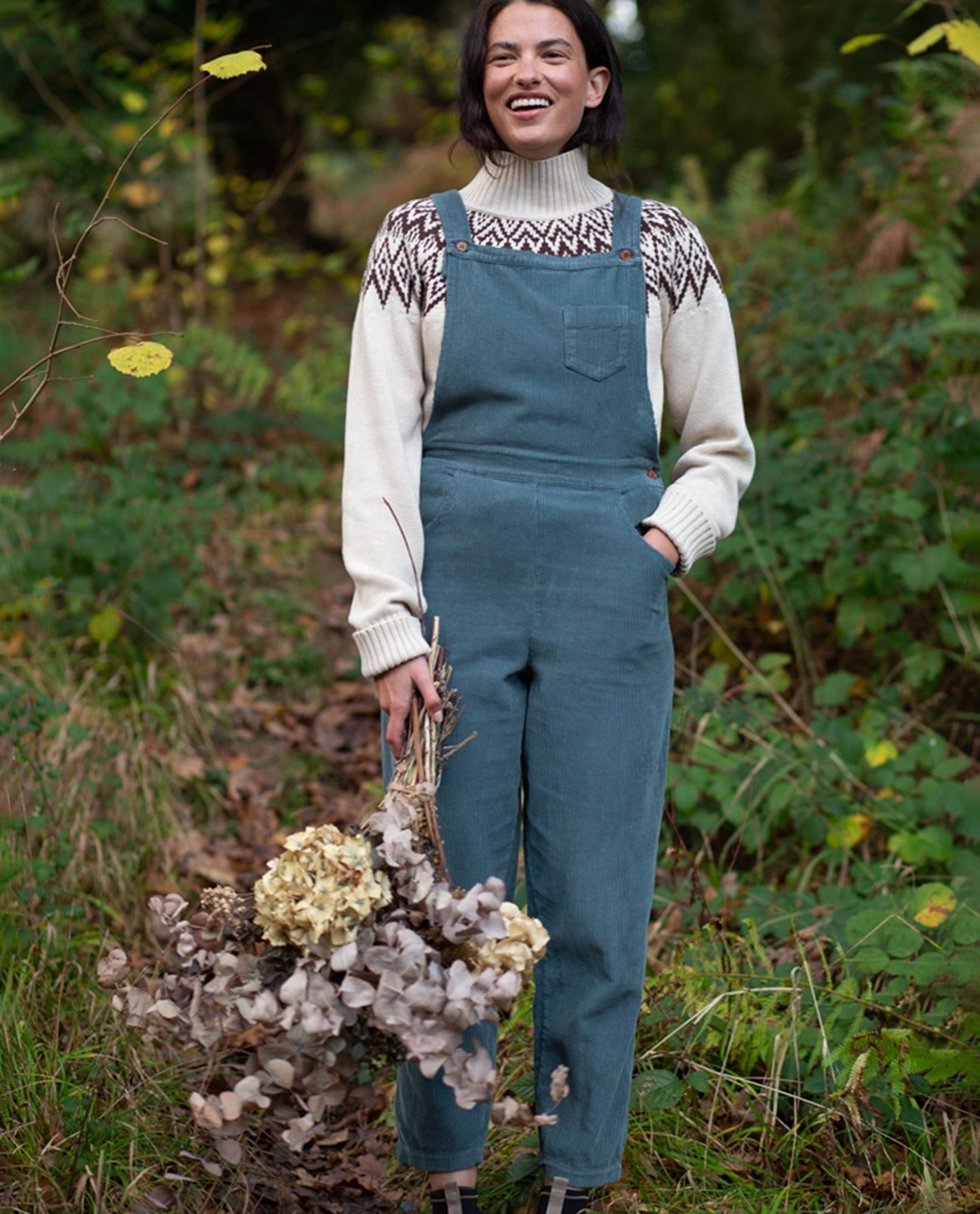 Dusty Organic Cotton Cord Dungarees in Petrol