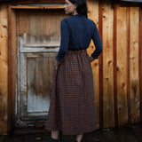 Ellery-Cay Organic Cotton Brushed Twill Skirt in Navy and Mustard Check