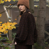 Heidi-Paige Printed Cord Blouse in Brown and Tan Polka Dot