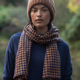 Lenka-Cay Organic Cotton Brushed Twill Check Scarf in Navy & Mustard Check