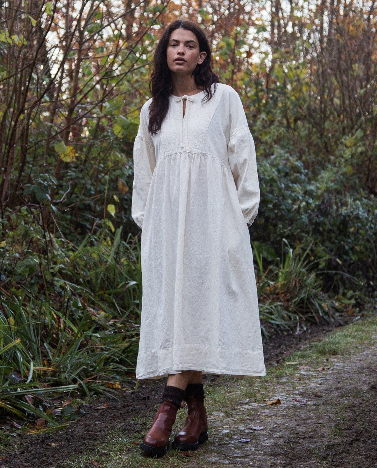 Maple Cotton Linen Dress in Off White