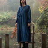 Maple Cotton Linen Dress in Washed Indigo