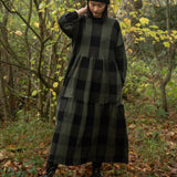 Matilda-Cay Knitted Check Dress in Rosin Green and Black Check