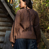 Elodie-Cay Organic Cotton Brushed Twill Blouse in Navy and Mustard Check