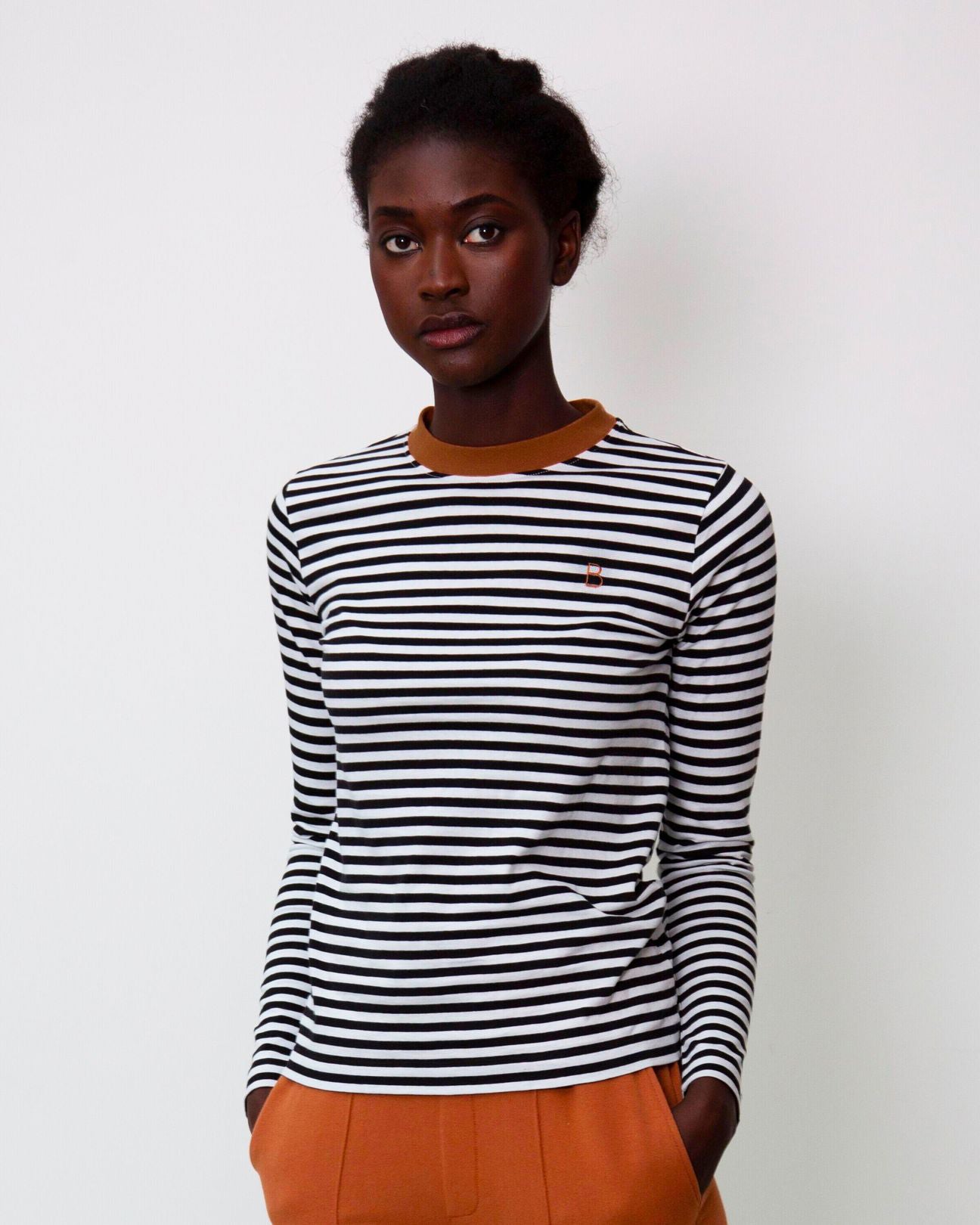 Shoba Organic Cotton Top In Black & Tan