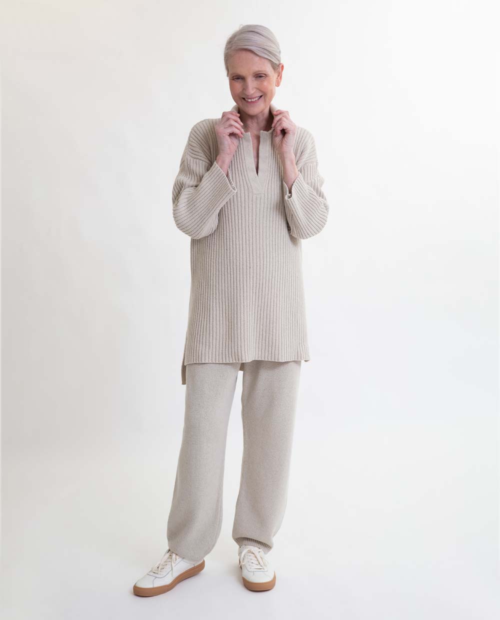 Finley Recycled Cotton and Wool Trousers In Stone