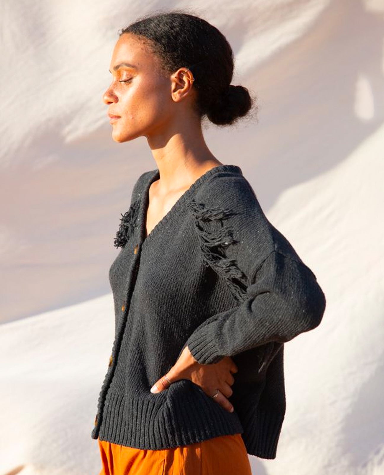 Fleur Recycled Cotton Cardigan In Black