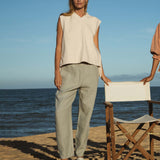 Martina-May Linen Trouser In Soft Sage