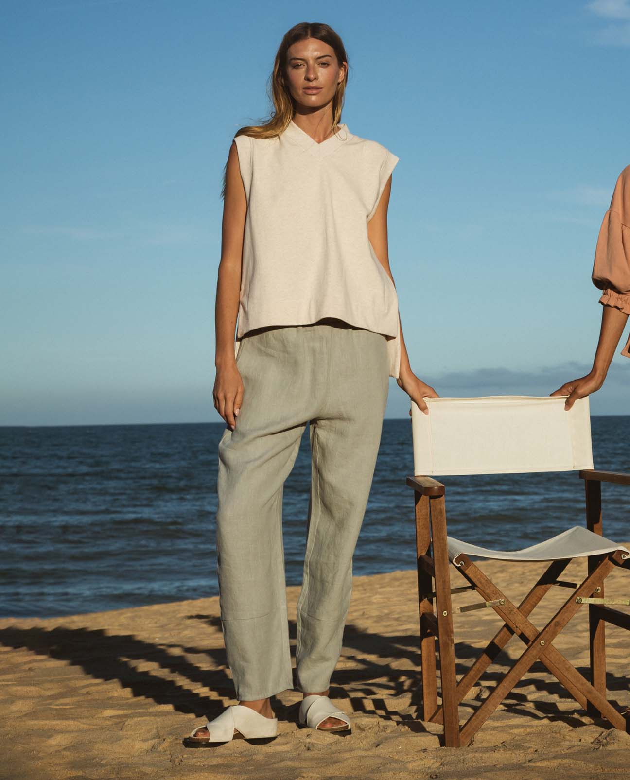 Martina-May Linen Trouser In Soft Sage