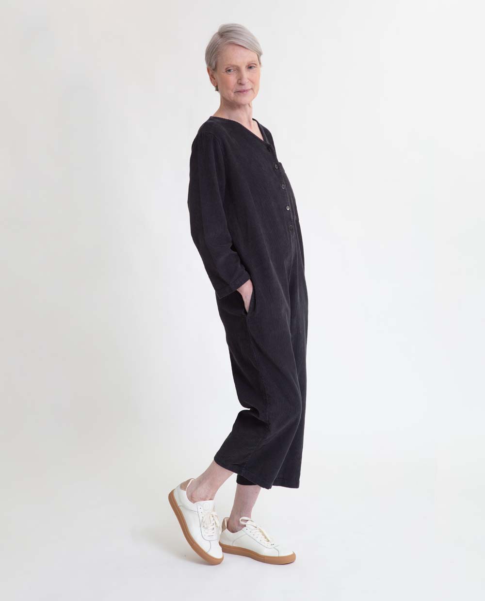 Portia Organic Cotton Cord Jumpsuit In Charcoal