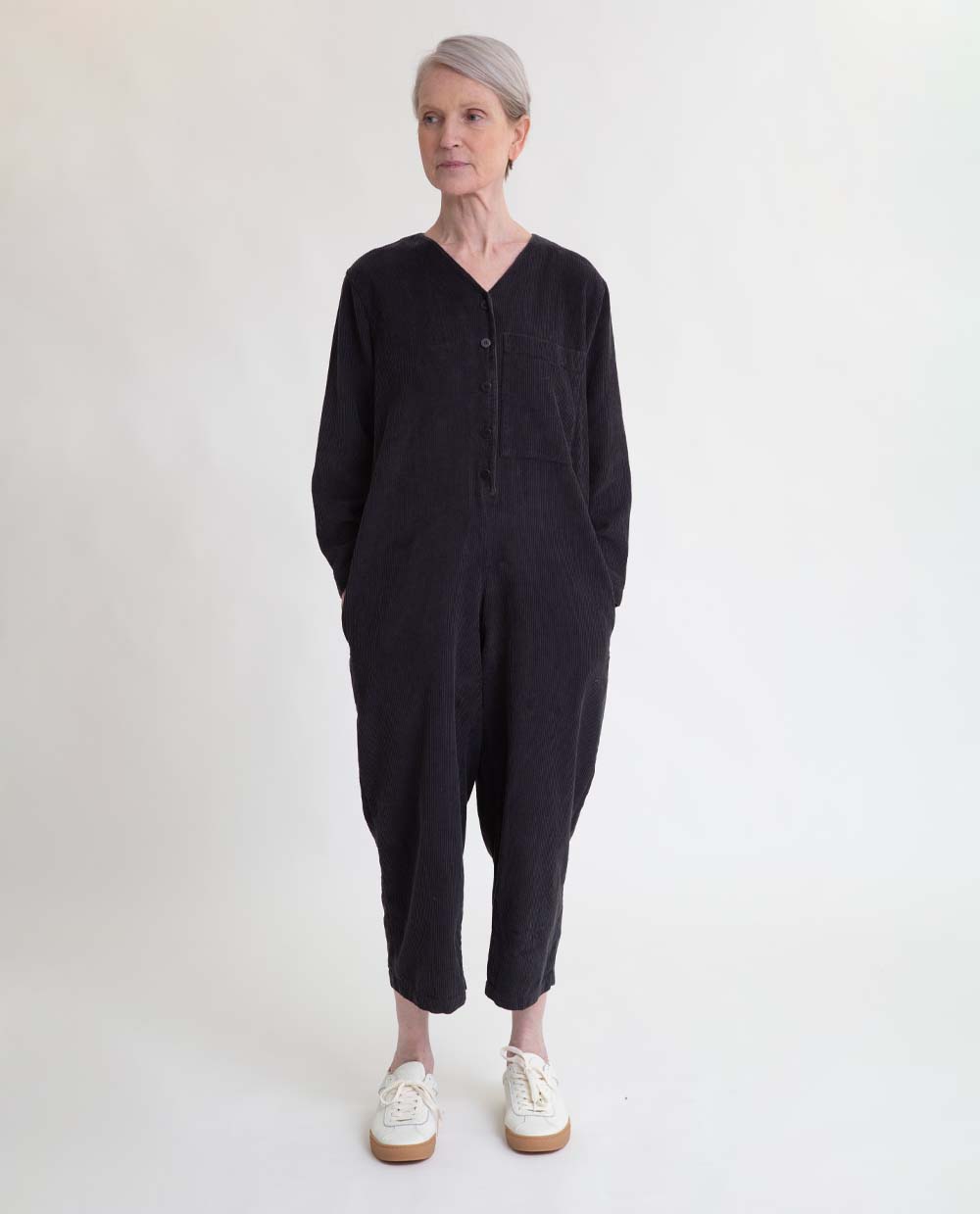 Portia Organic Cotton Cord Jumpsuit In Charcoal