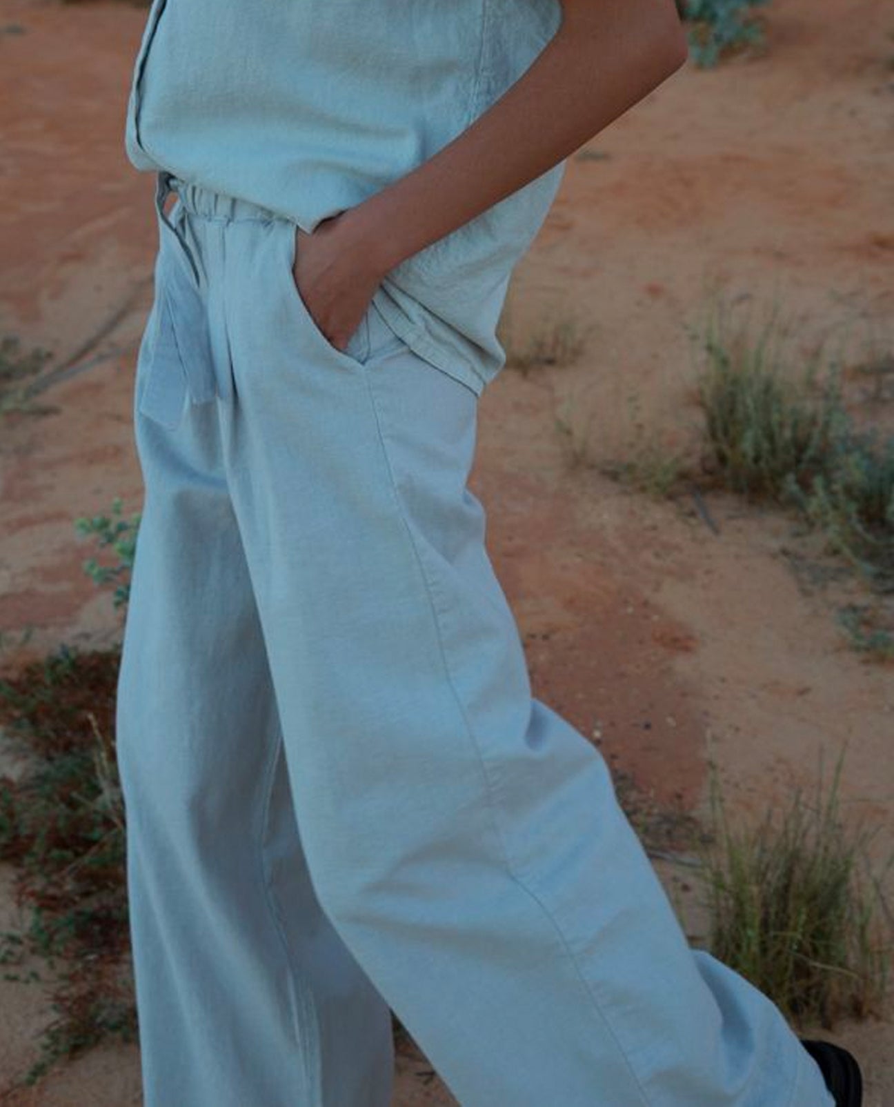 Riya-May Cotton Linen Trouser In Stone