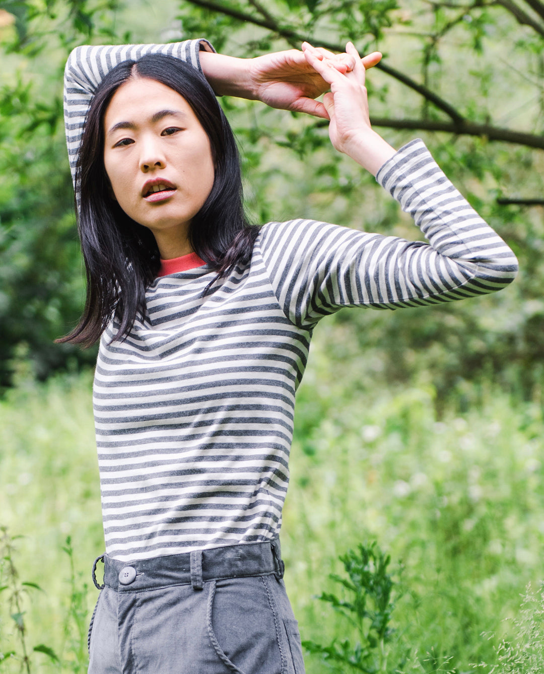 Shoba Organic Cotton Top In Chalk, Slate Marl & Blush