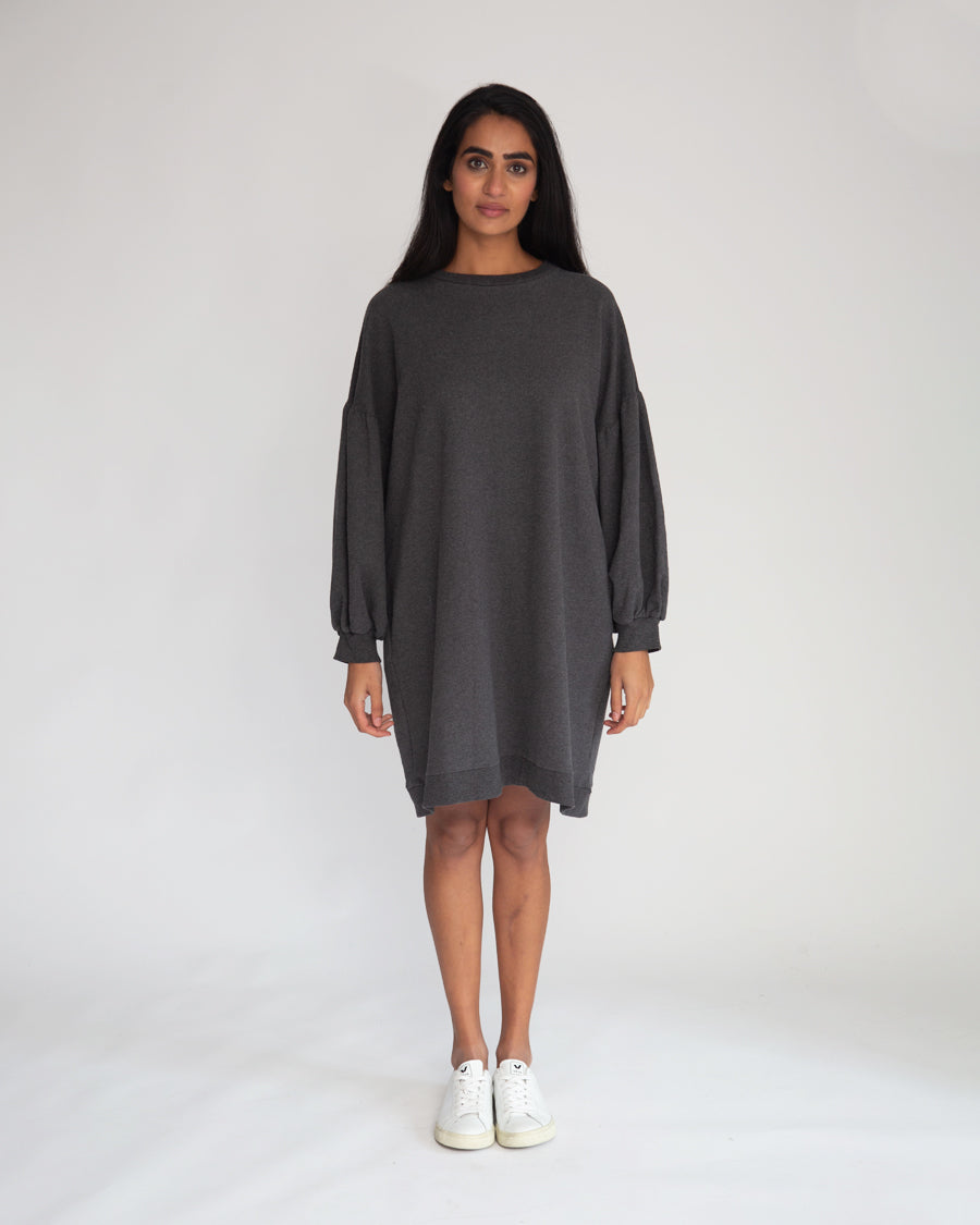 Abigail Organic Cotton Dress In Dark Grey Marl
