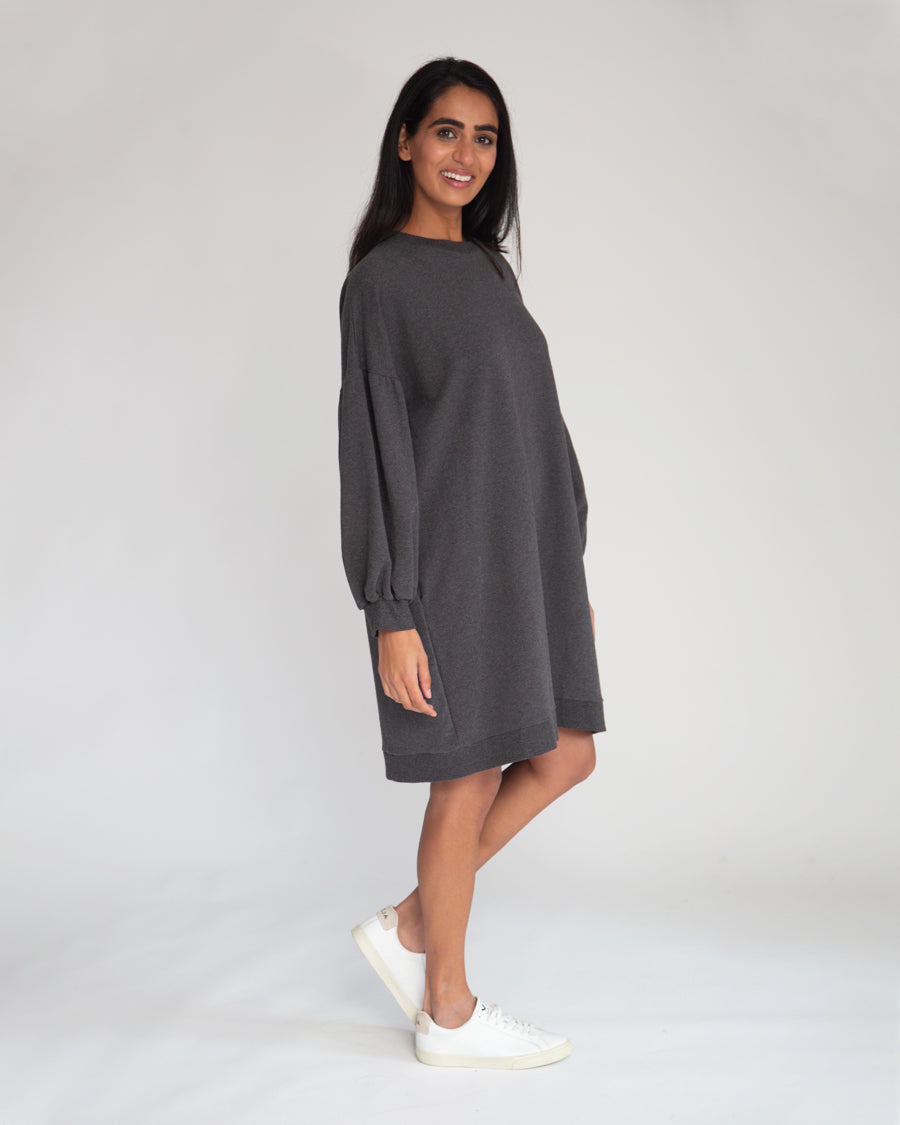 Abigail Organic Cotton Dress In Dark Grey Marl