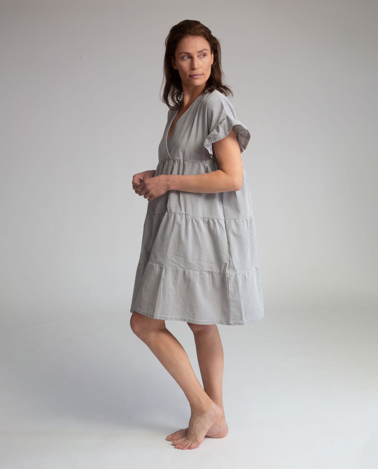 Ada Organic Cotton Gingham Dress in Black and White