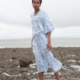 Adrienne-Gee Linen Gingham Trousers In Pale Blue