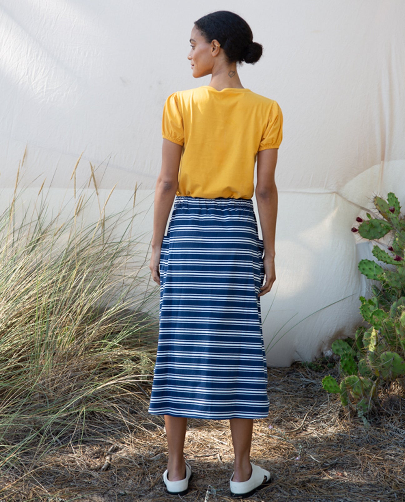 Allegra-Sue Organic Cotton Skirt In Indigo & White Stripe