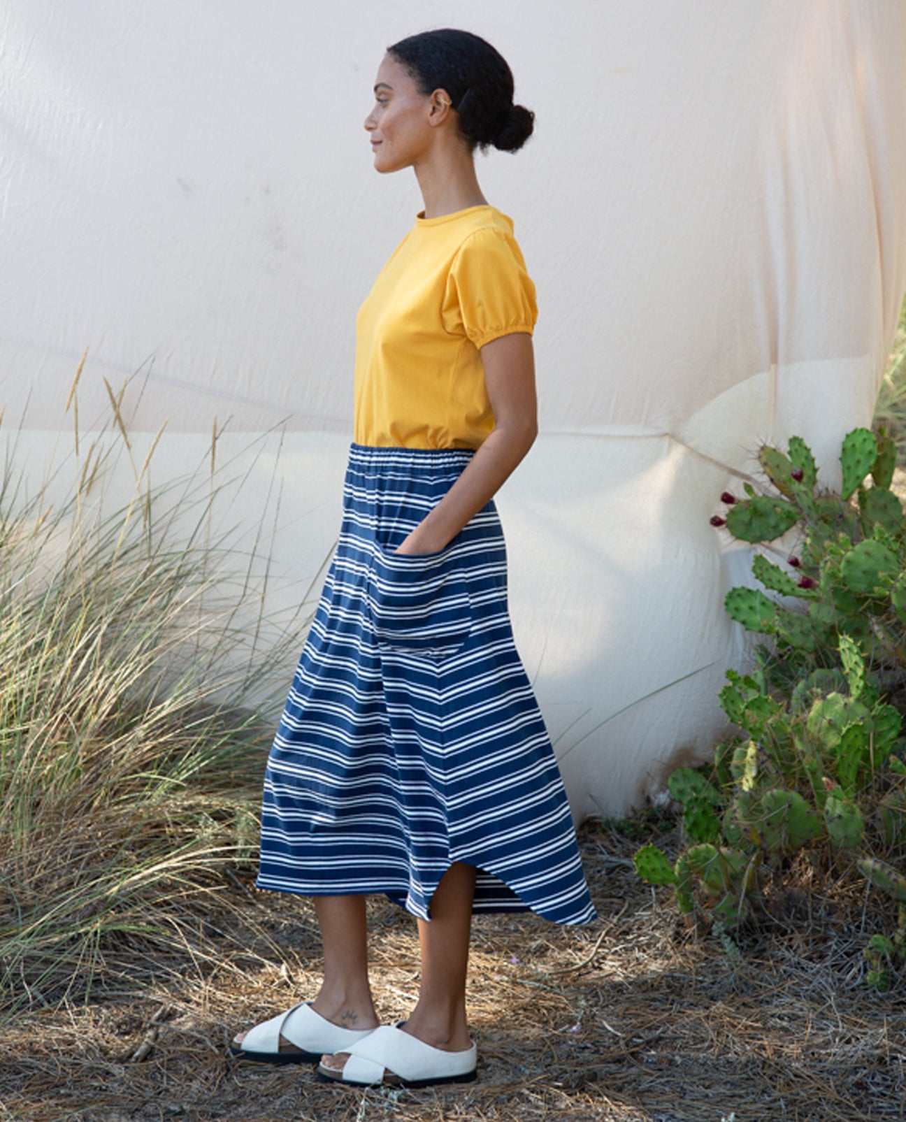 Allegra-Sue Organic Cotton Skirt In Indigo & White Stripe