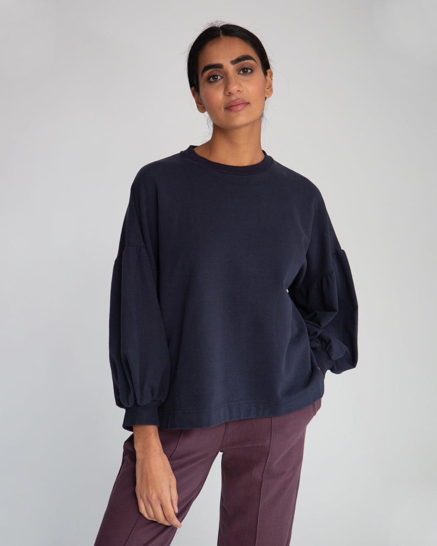 Amelia Organic Cotton Top In Navy