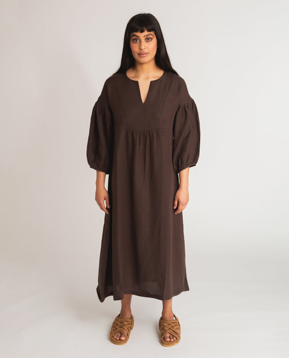 Andreia-May Linen Dress In Chocolate